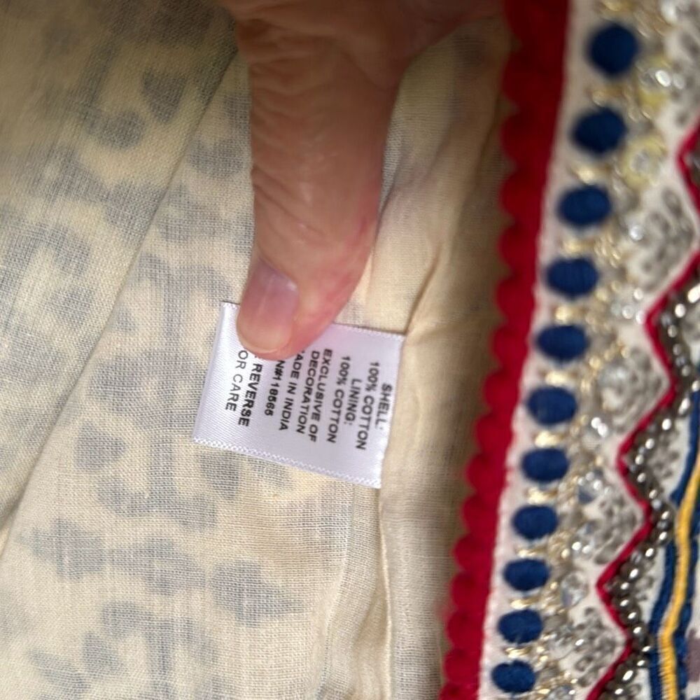 Indigo Moon Tan and Blue Patterned, Embellished Jacket, Size M, NWT - Picture 10 of 13